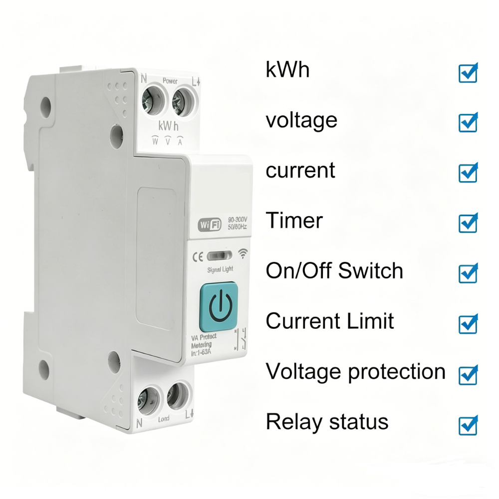 63A 1P+N WiFi Smart Circuit Breaker with Energy Metering