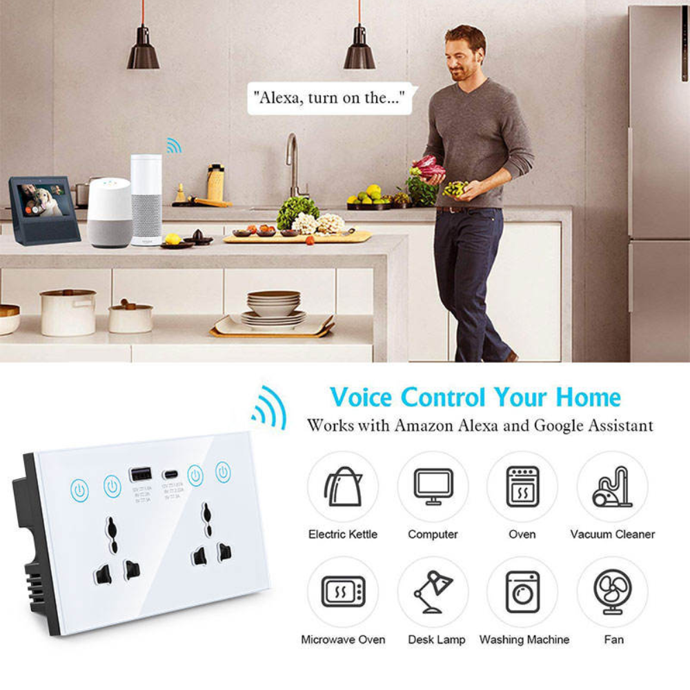 Universal Smart Dual Socket Type C & USB Smart Wall Outlet White