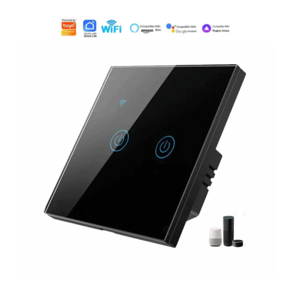 2 Gang Smart Switch Black Power Icon