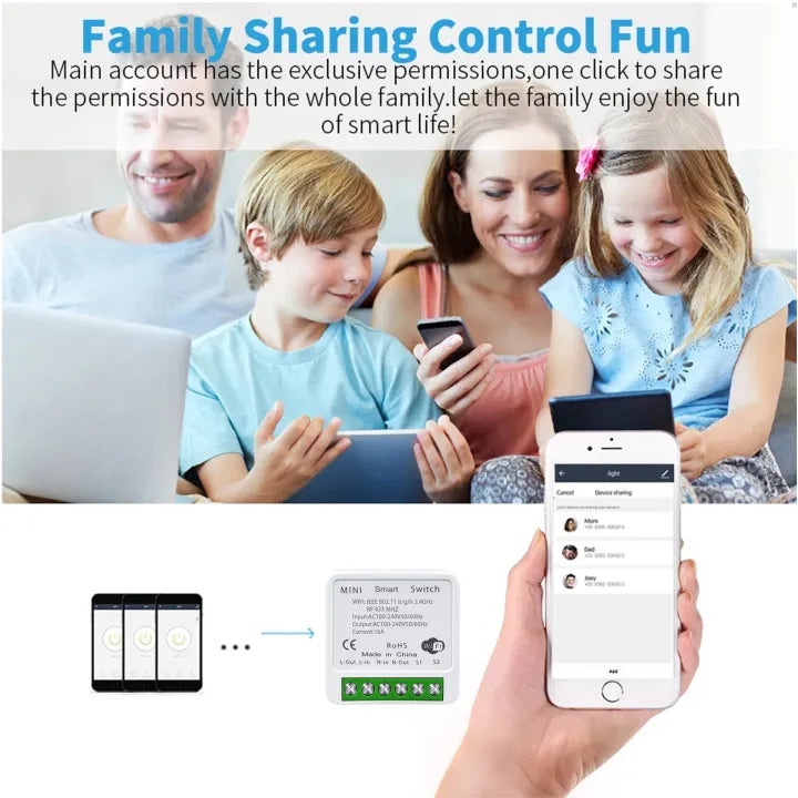 Mini RF Smart Switch 433MHz – 220V WiFi 16A Smart Relay | RF Remote Supported