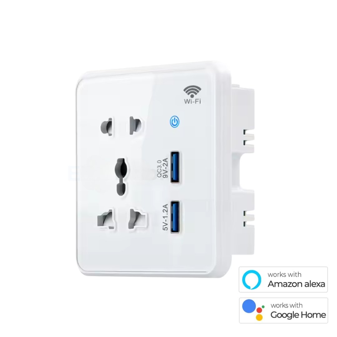 Smart Universal Wall Socket with Dual USB Ports Touch Switch | White