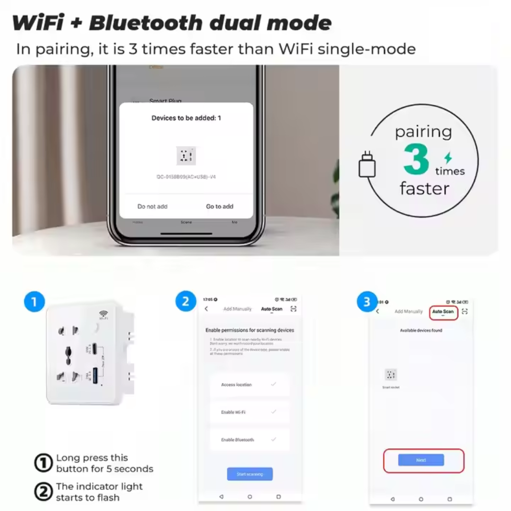 Smart Universal Wall Socket with Dual USB Ports Touch Switch | White