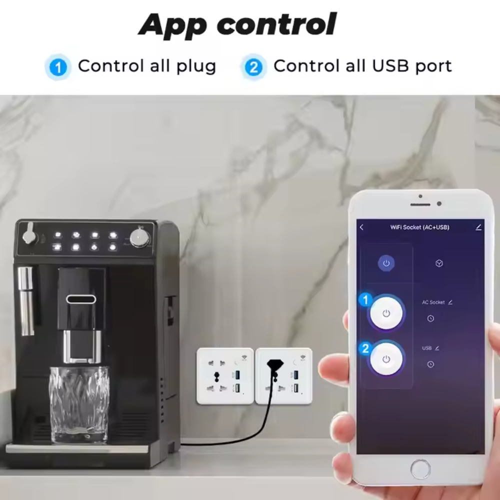 Smart Universal Wall Socket with Dual USB Ports Touch Switch | White