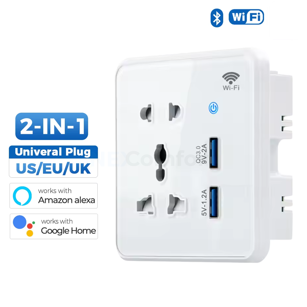Smart Universal Wall Socket with Dual USB Ports Touch Switch | White