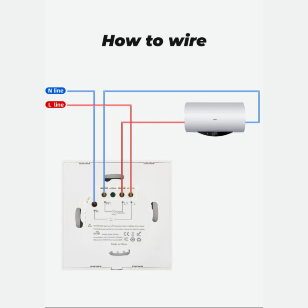 Smart 20A Boiler Wifi Switch  | Geyser & Water Heater Touch Panel With Power Monitor White