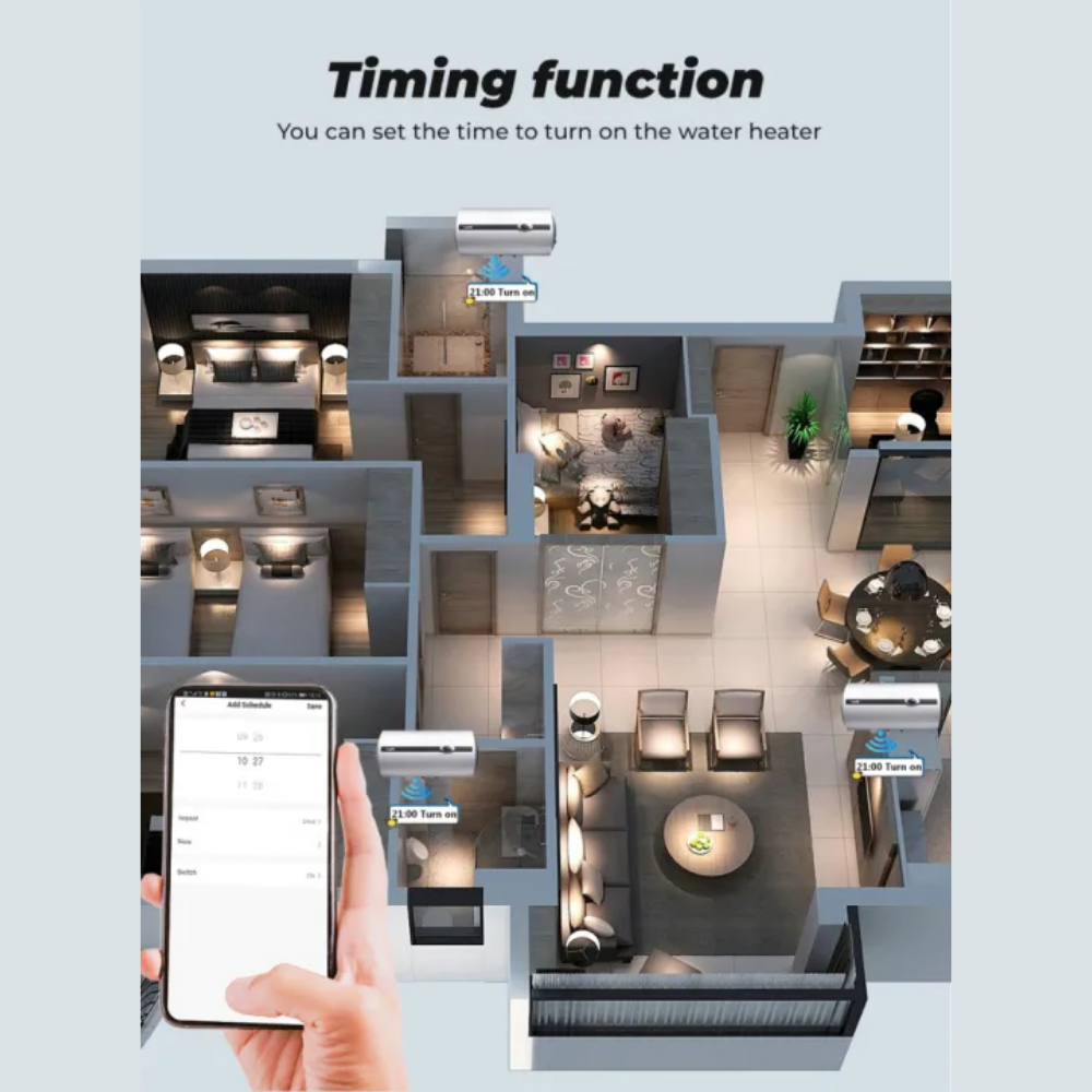 Smart 20A Boiler Wifi Switch  | Geyser & Water Heater Touch Panel With Power Monitor White