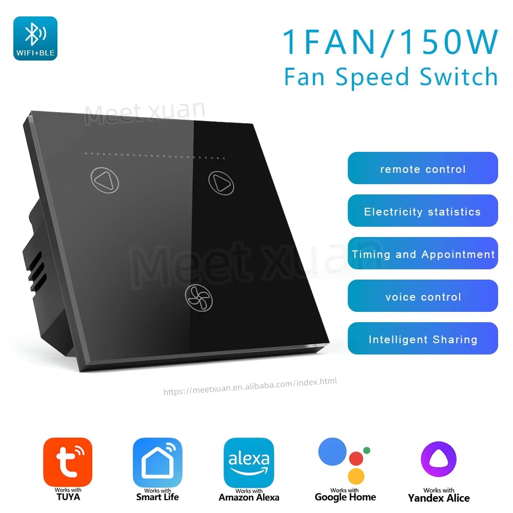 Smart WiFi Fan Dimmer Black | Touch Glass Panel