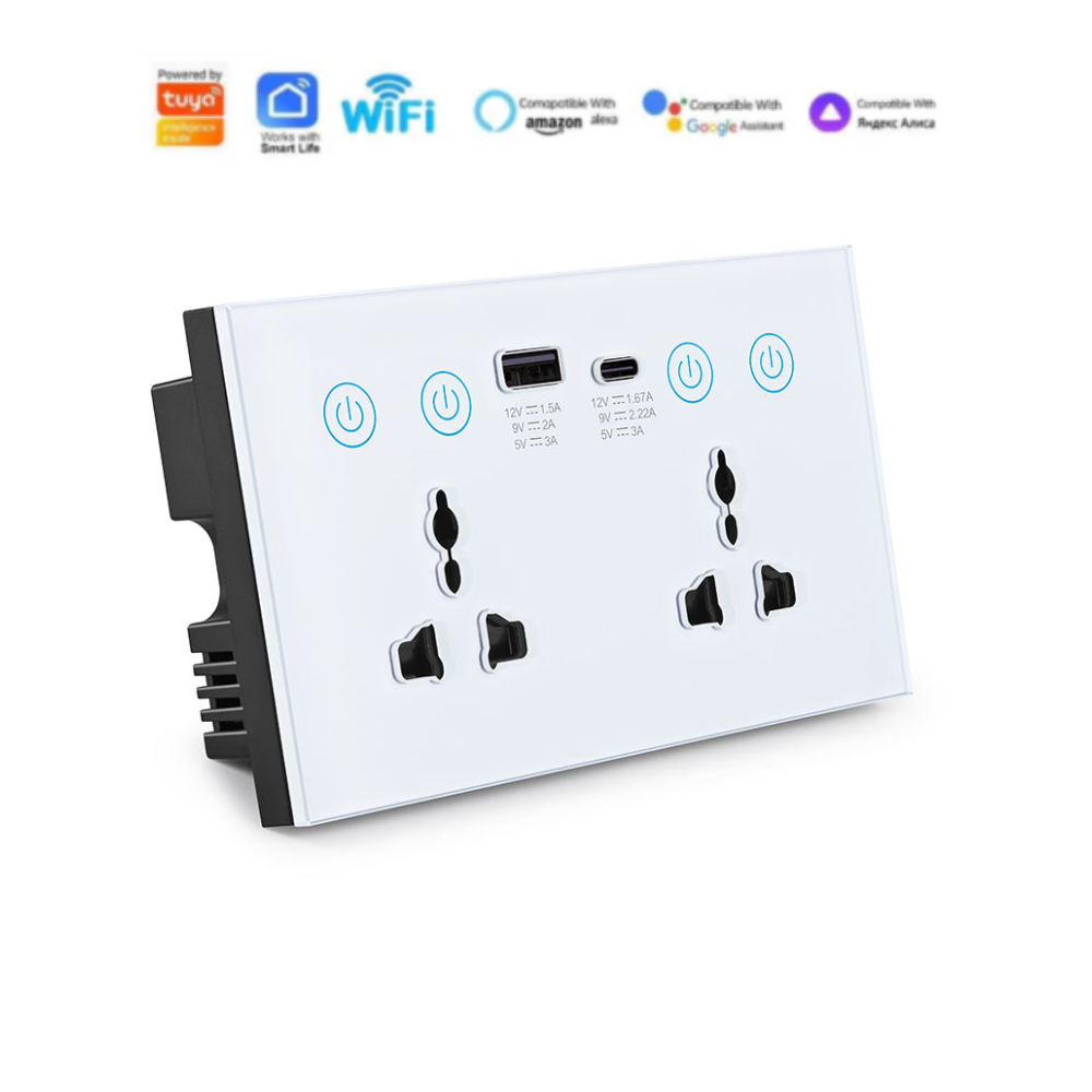 Universal Smart Dual Socket Type C & USB Smart Wall Outlet White