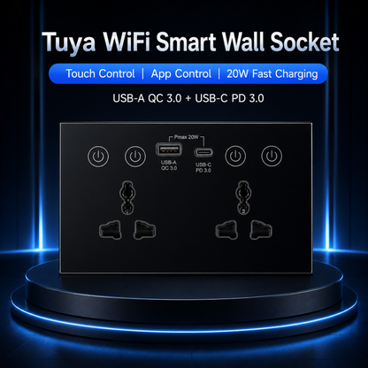 Universal Dual Socket With Type C & USB Smart Wall Outlet Black