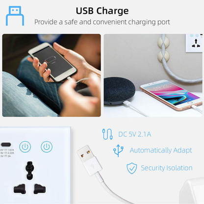 Universal Smart Dual Socket Type C & USB Smart Wall Outlet White