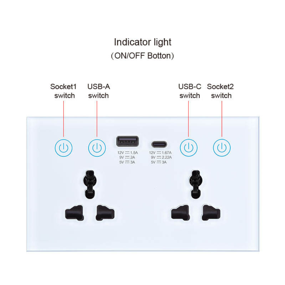 Universal Smart Dual Socket Type C & USB Smart Wall Outlet White