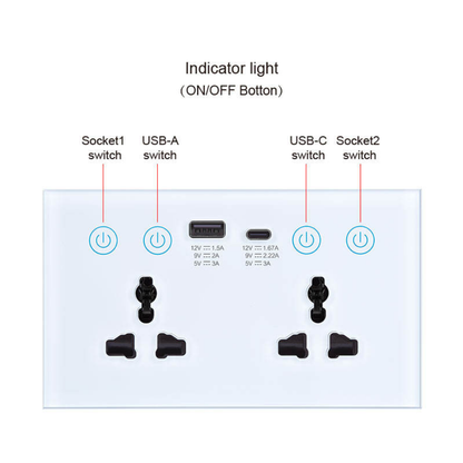 Universal Smart Dual Socket Type C & USB Smart Wall Outlet White