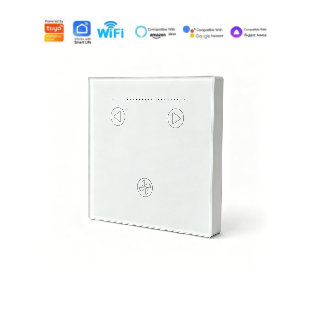 WiFi Fan Dimmer Switch | Glass Touch Panel White | Fan Speed & Light Control