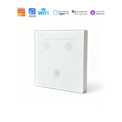 WiFi Fan Dimmer Switch | Glass Touch Panel White | Fan Speed & Light Control