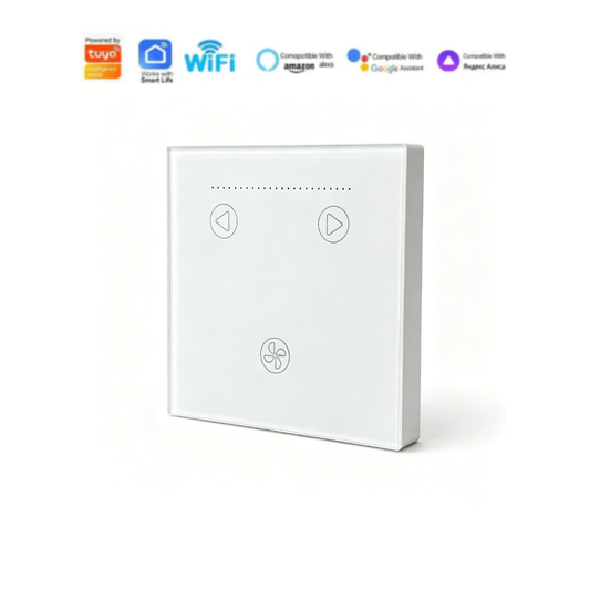 WiFi Fan Dimmer Switch | Glass Touch Panel White | Fan Speed & Light Control