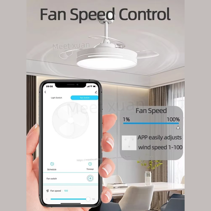 WiFi Fan Dimmer Switch | Glass Touch Panel White | Fan Speed & Light Control