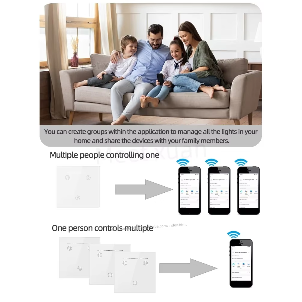 WiFi Fan Dimmer Switch | Glass Touch Panel White | Fan Speed & Light Control
