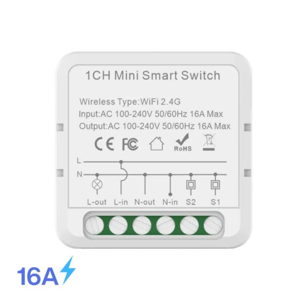 1CH Smart WiFi Switch Mini 16A – Compact WiFi Control
