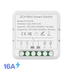 2CH Smart WiFi Switch Mini 16A – Dual Channel WiFi DIY Switch