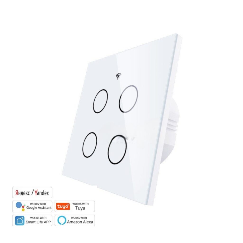 4 Gang Smart Touch Switch Panel White – WiFi Light Control