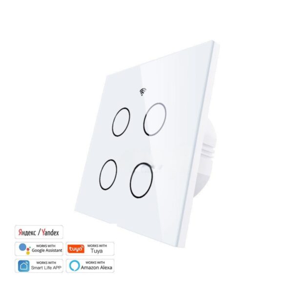 4 Gang Smart Touch Switch Panel White – WiFi Light Control