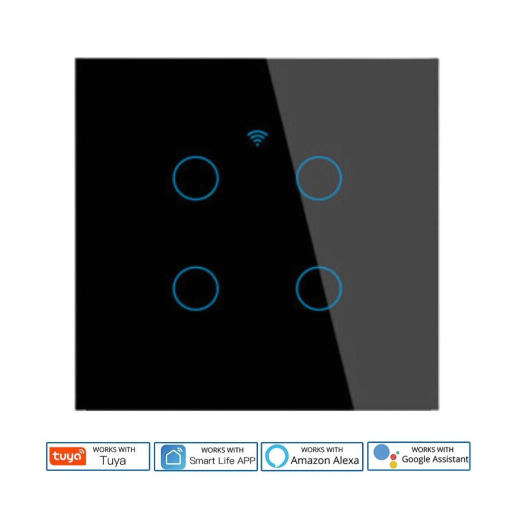 WiFi Smart Touch Switch Panel 4 Gang Black – Smart Wall Switch