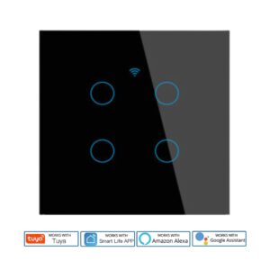 WiFi Smart Touch Switch Panel 4 Gang Black – Smart Wall Switch