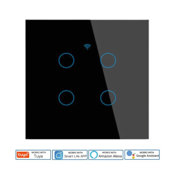 WiFi Smart Touch Switch Panel 4 Gang Black – Smart Wall Switch