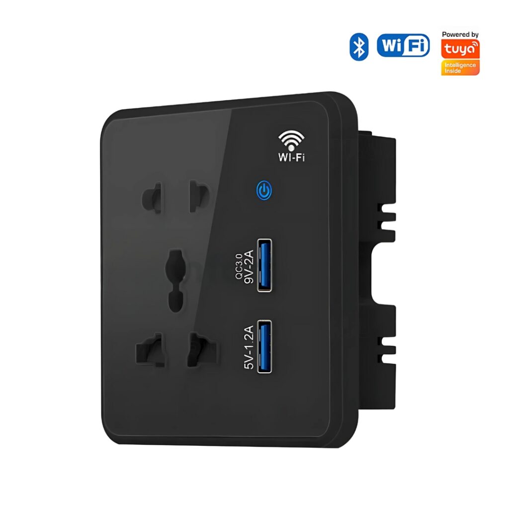 Smart WiFi Universal Wall Socket 10A Black Dual USB – QC 3.0 Power