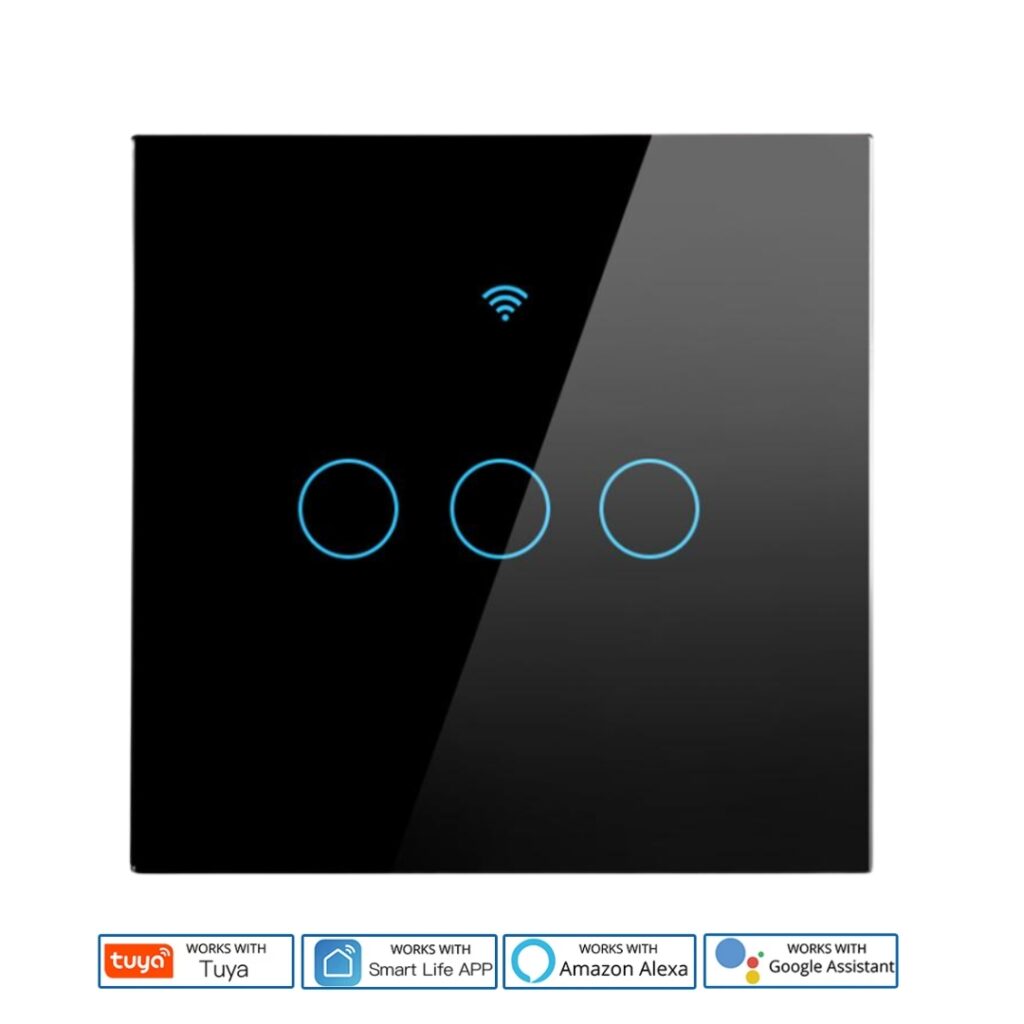 WiFi Touch Switch Panel 3 Gang Black – Triple Smart Light Control
