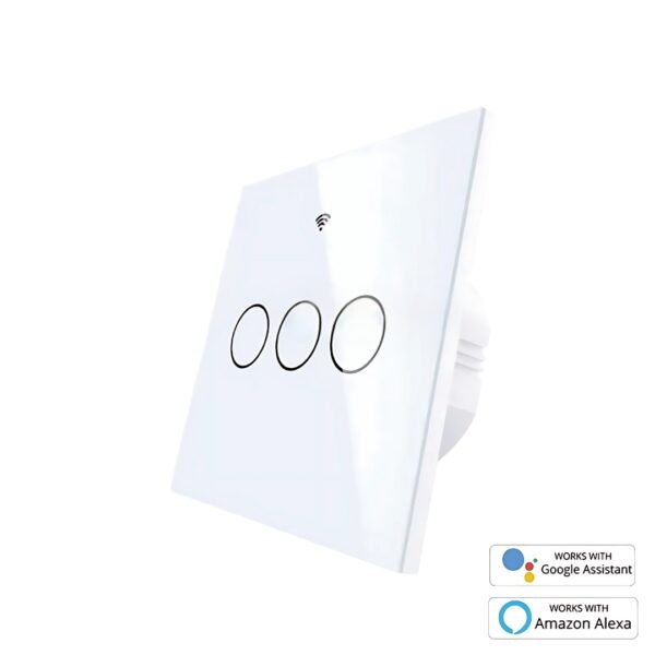 WiFi Touch Switch Panel 3 Gang White – Triple Light Smart Control